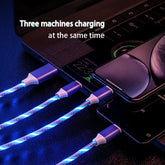 3 In 1 Cable USB Type C Cable Flowing 1.2M Glowing Mobile Phone Cord Data Charger